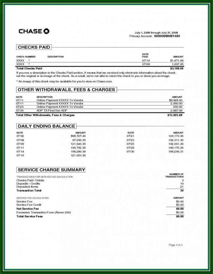 Blank Chime Bank Statement Template