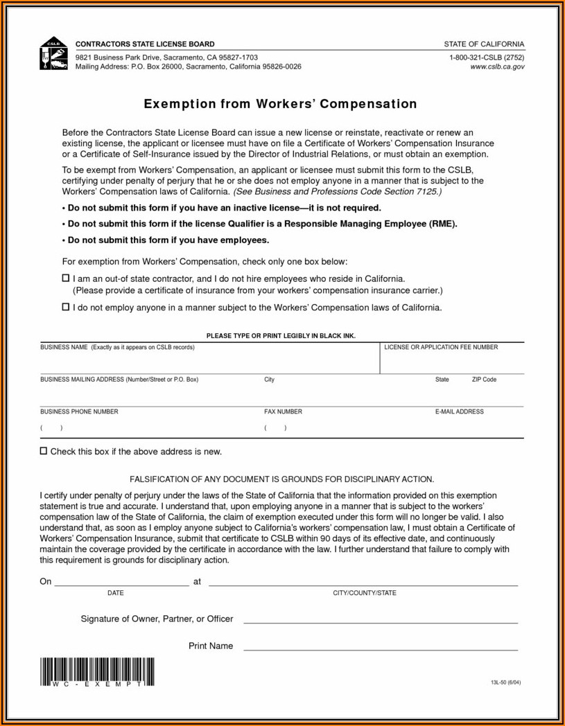 California Workers Compensation Exemption Form Pdf