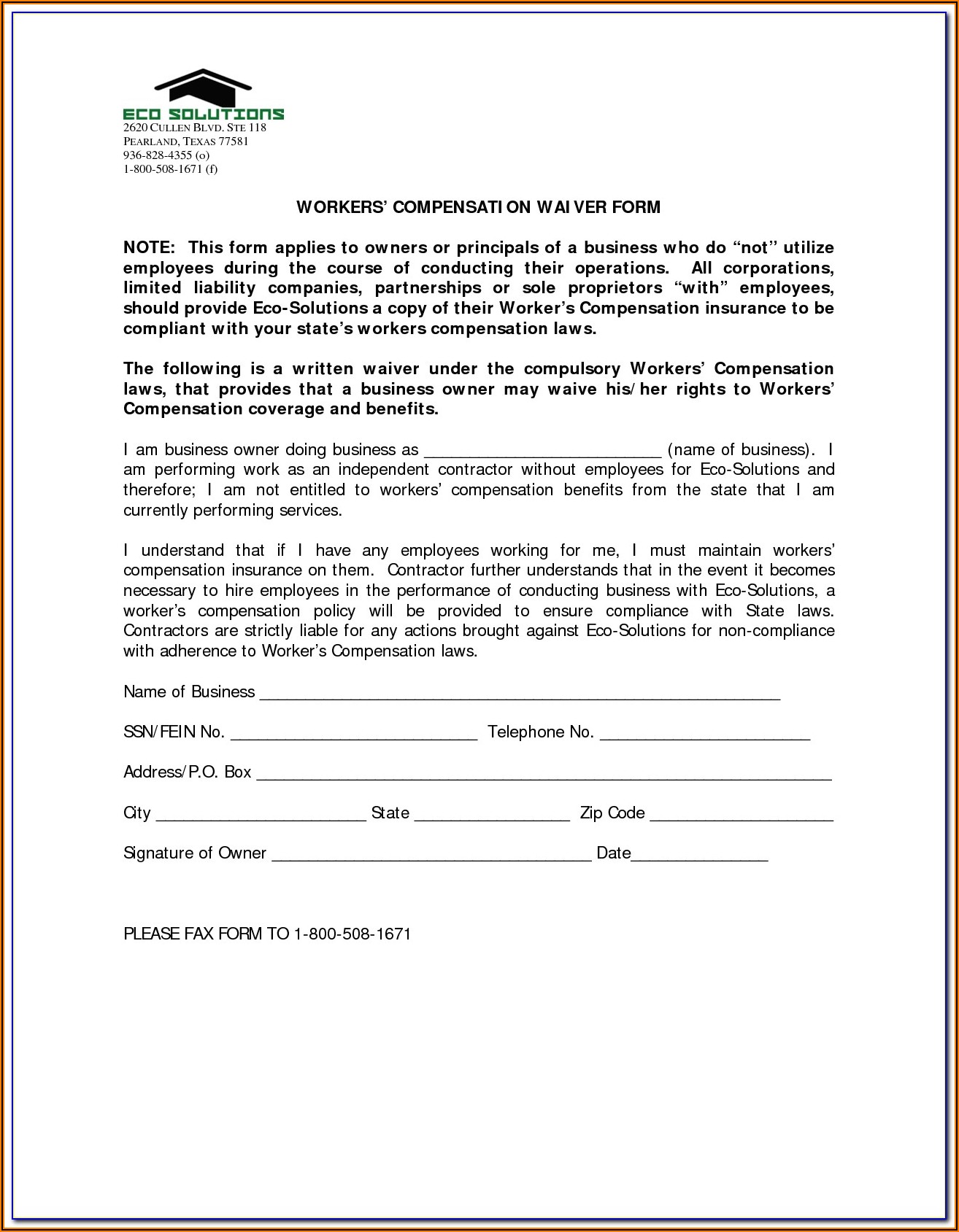 California Workers Compensation Waiver Form