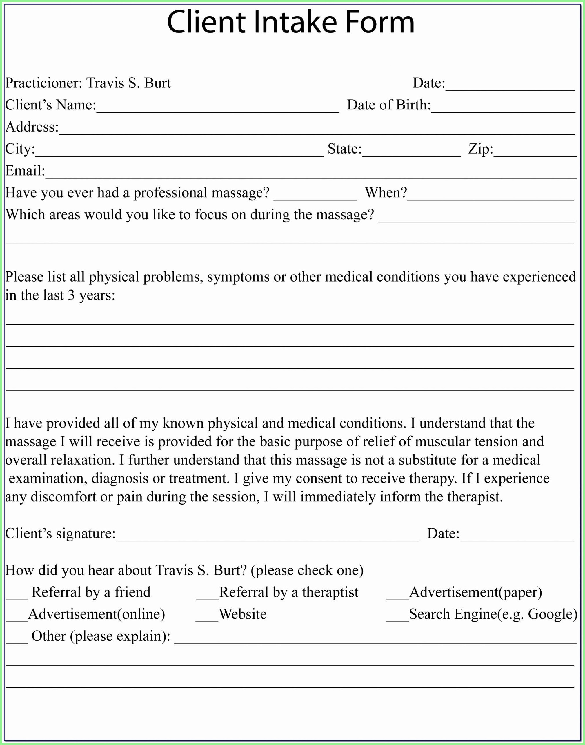 Client Intake Form Psychotherapy