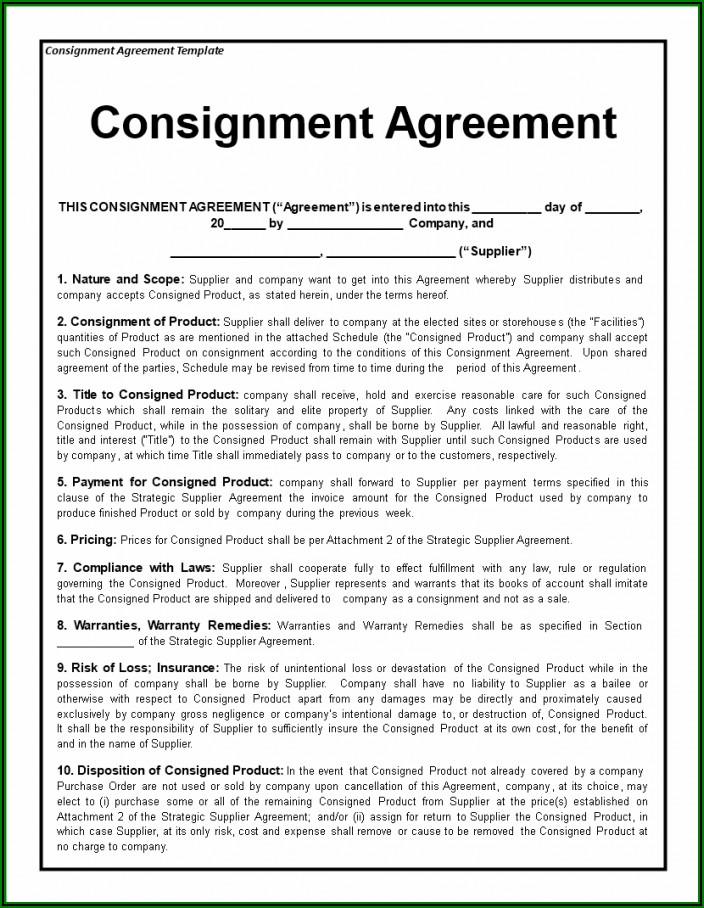 Consignment Stock Agreement Sample