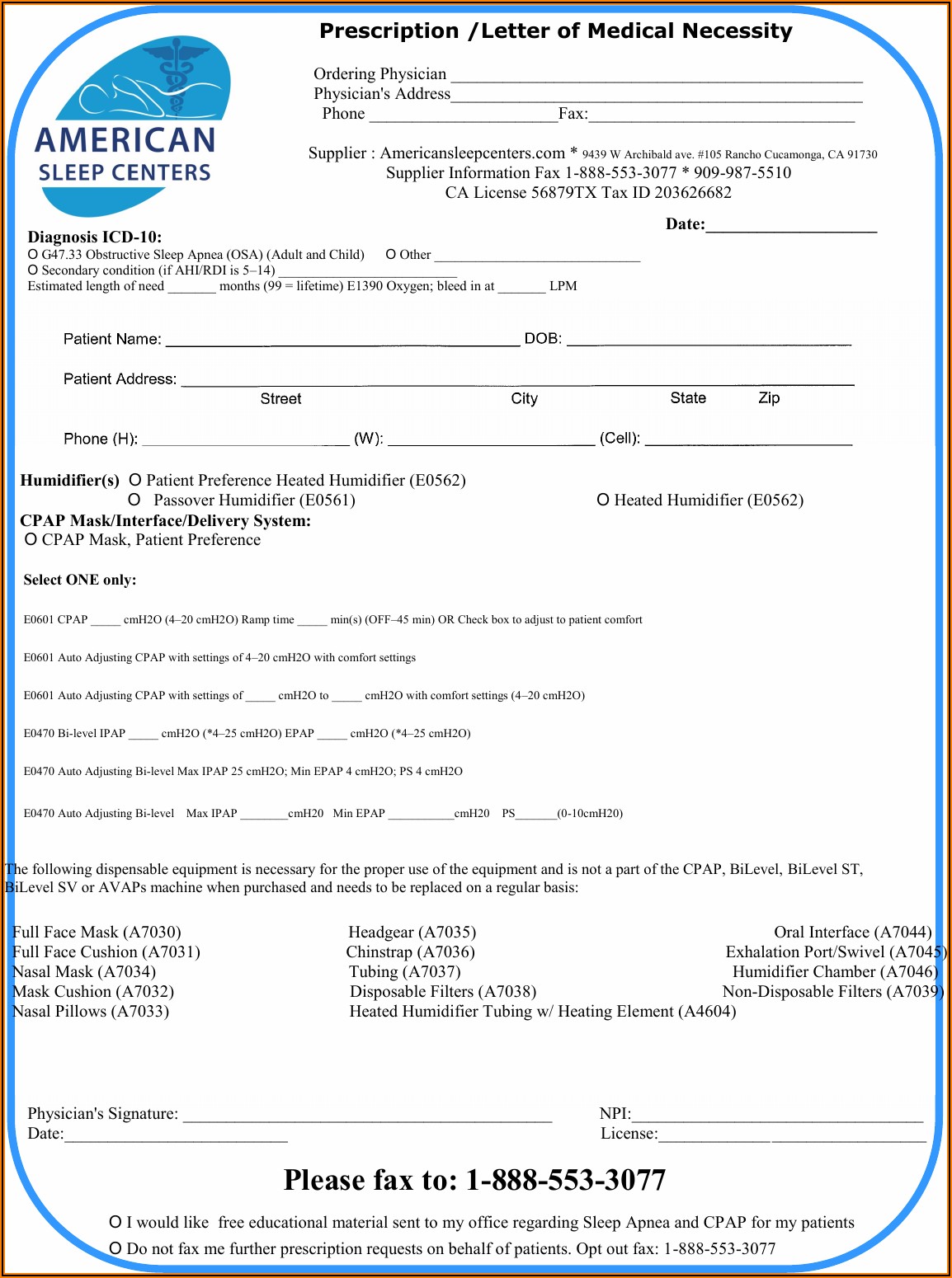 Cpap Rx Form