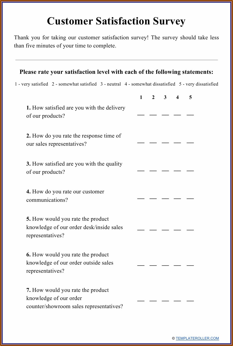 Customer Satisfaction Survey Form Excel