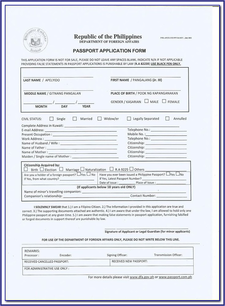 E Passport Renewal Application Form Philippines