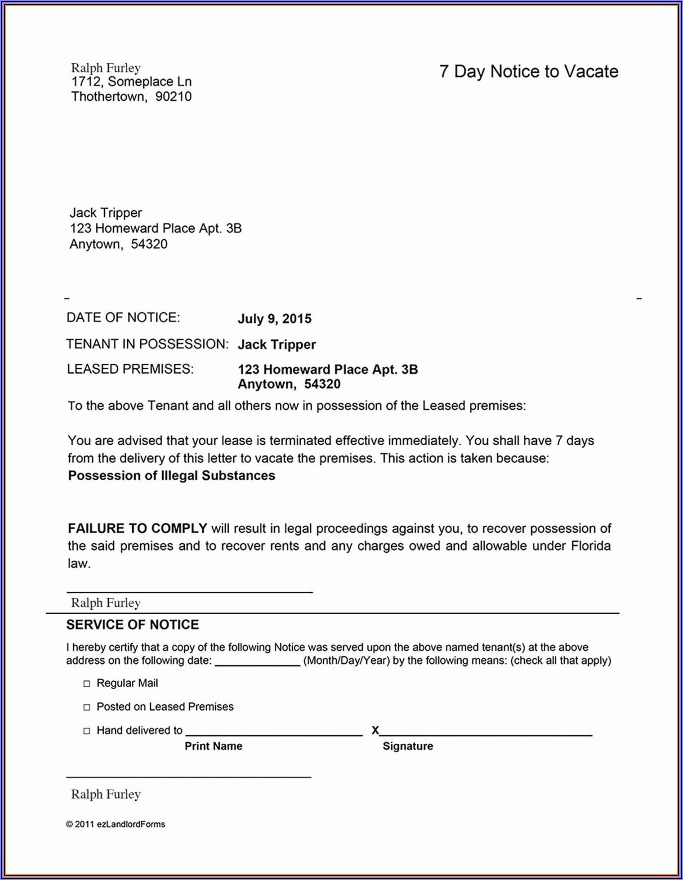 Free 30 Day Notice To Landlord Template