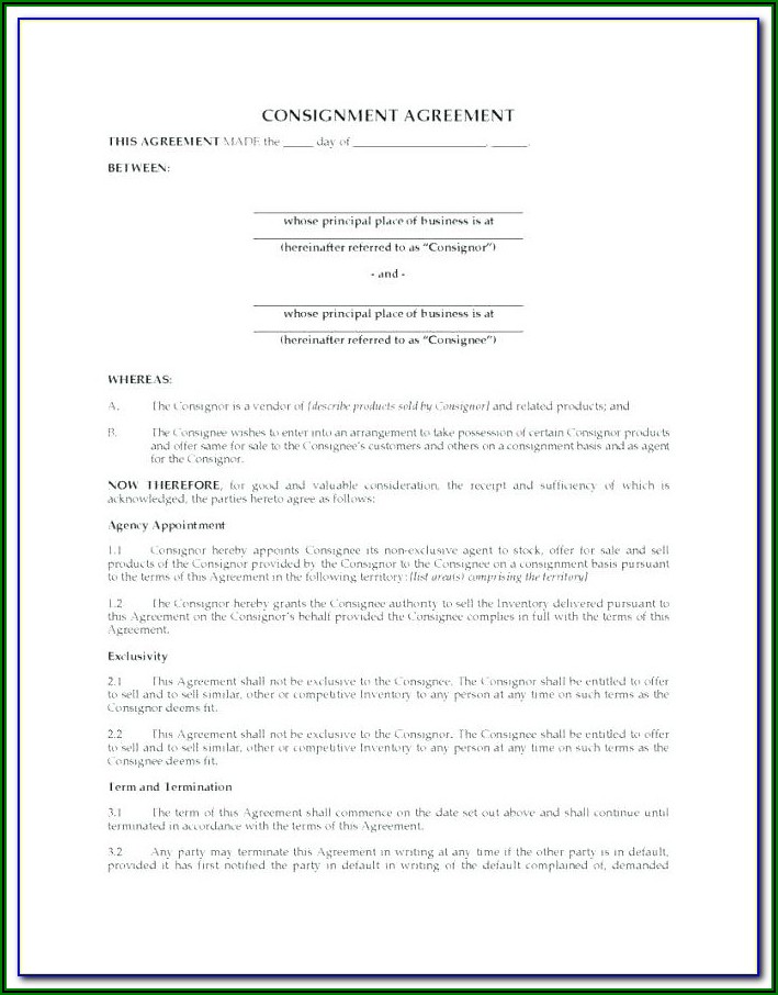 Free Consignment Stock Agreement Template