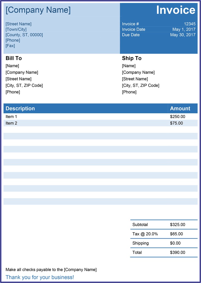 Free Downloadable Invoice Templates Word