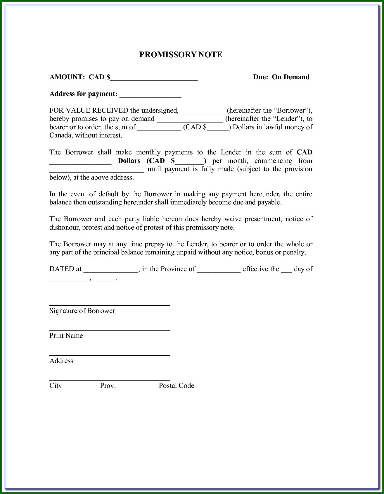 Free Personal Promissory Note Template