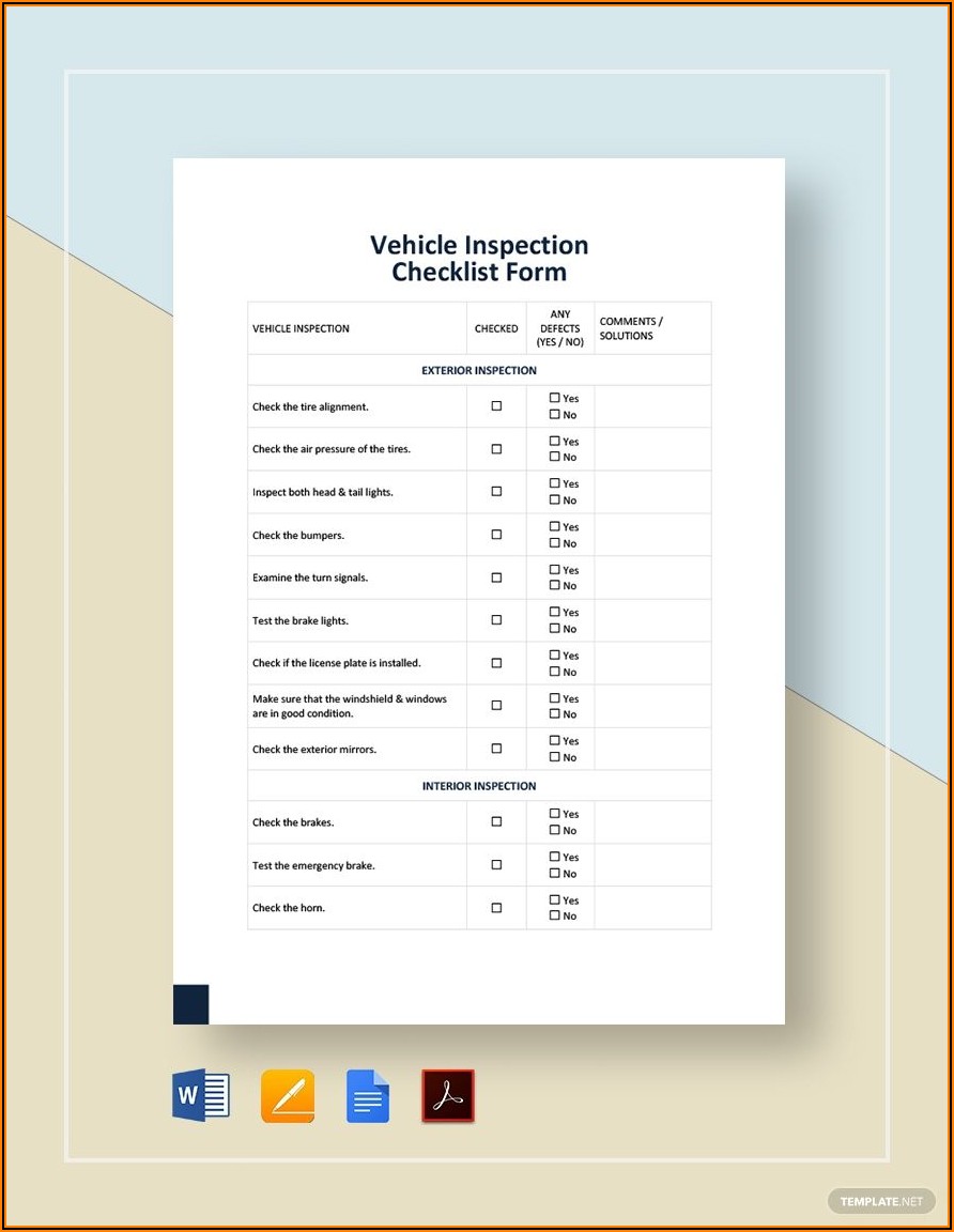 Free Vehicle Inspection Form Template Pdf