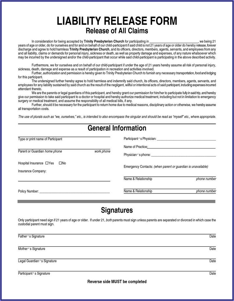 Generic Printable Waiver Form