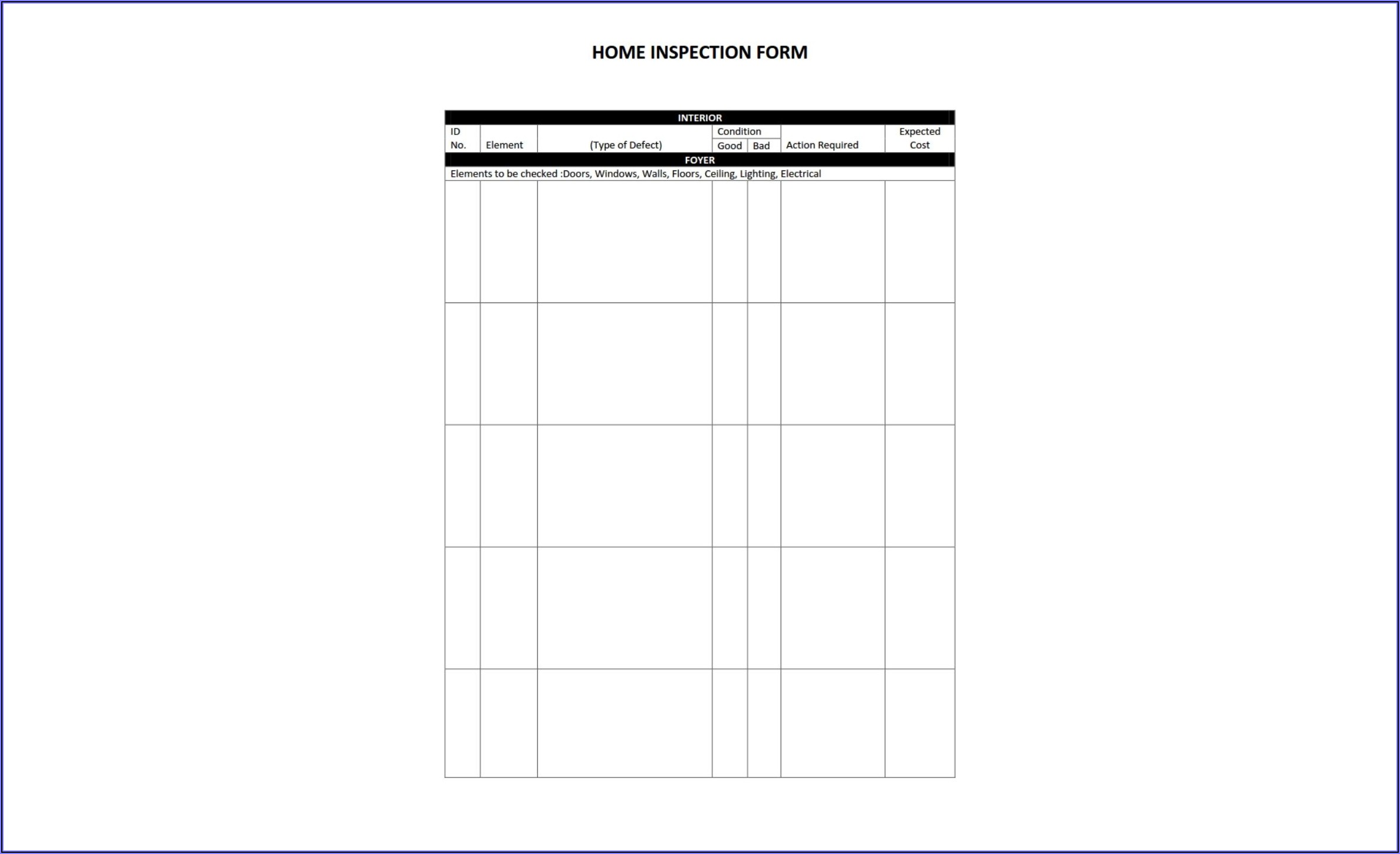 Home Inspection Checklist Form