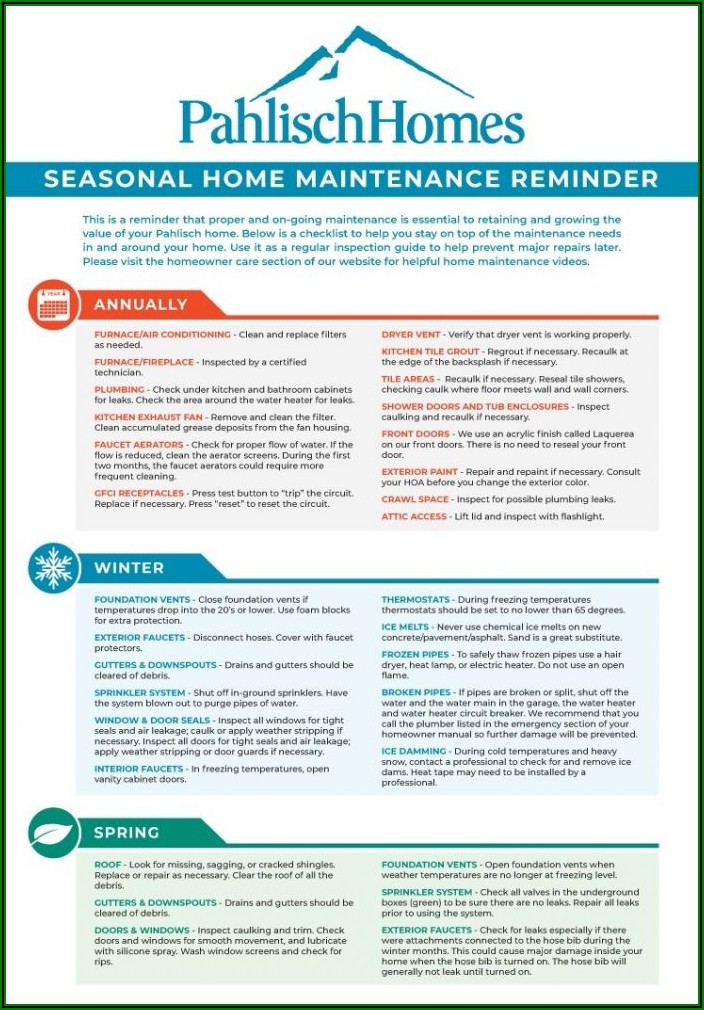 Home Preventive Maintenance Checklist Template