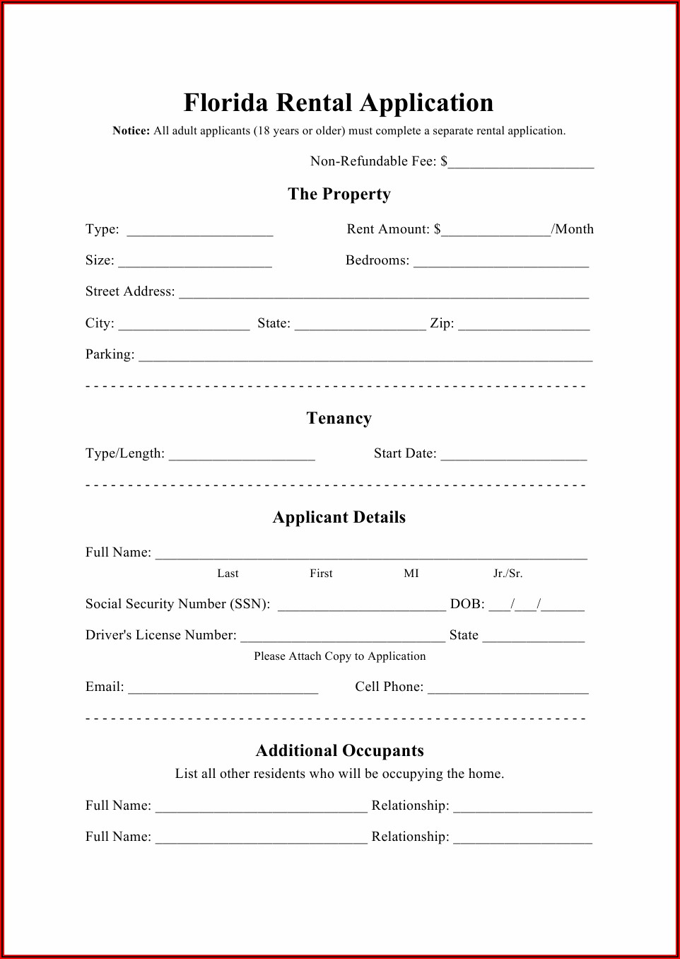 Home Rental Application Forms