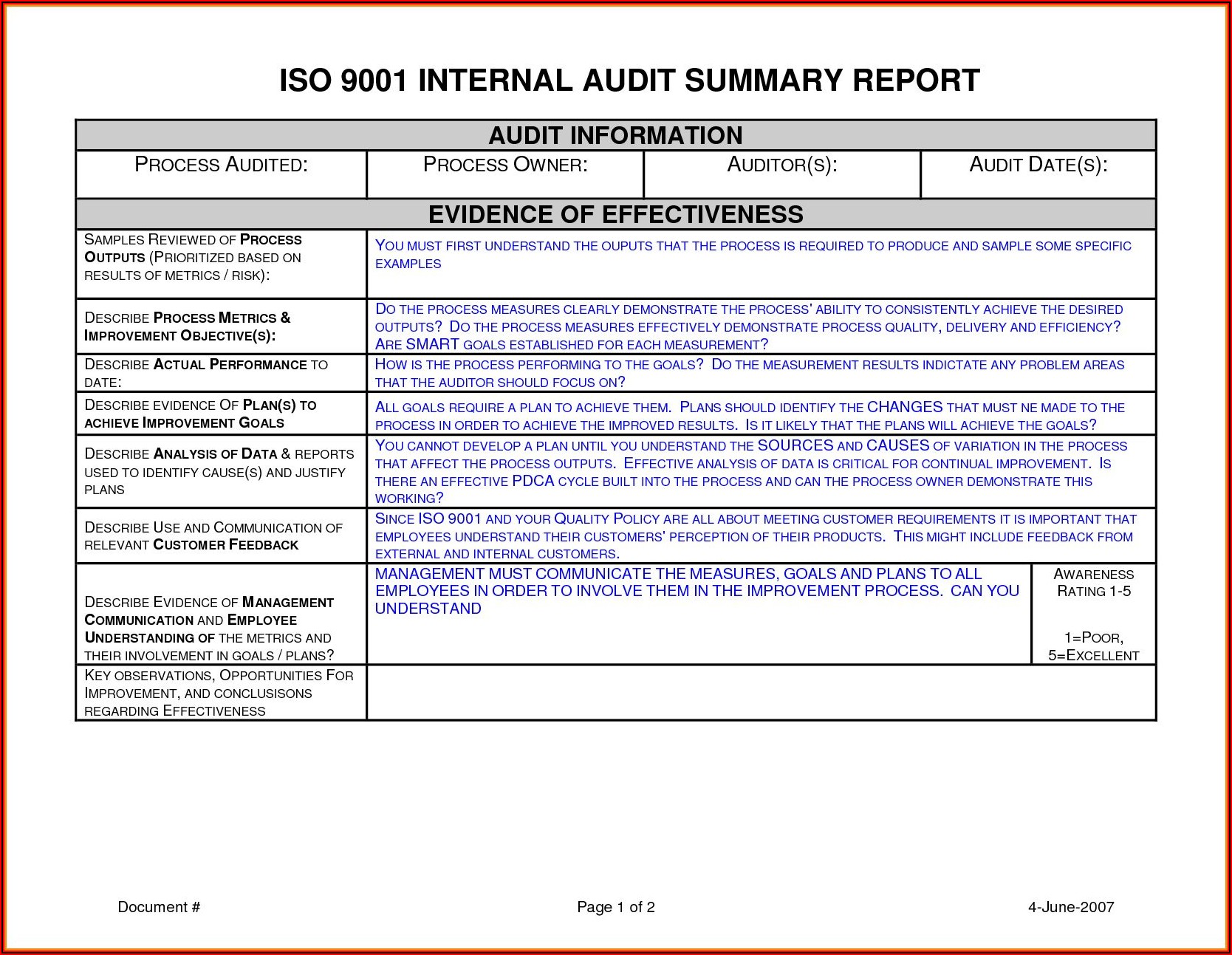 Iso 13485 Internal Audit Report Template