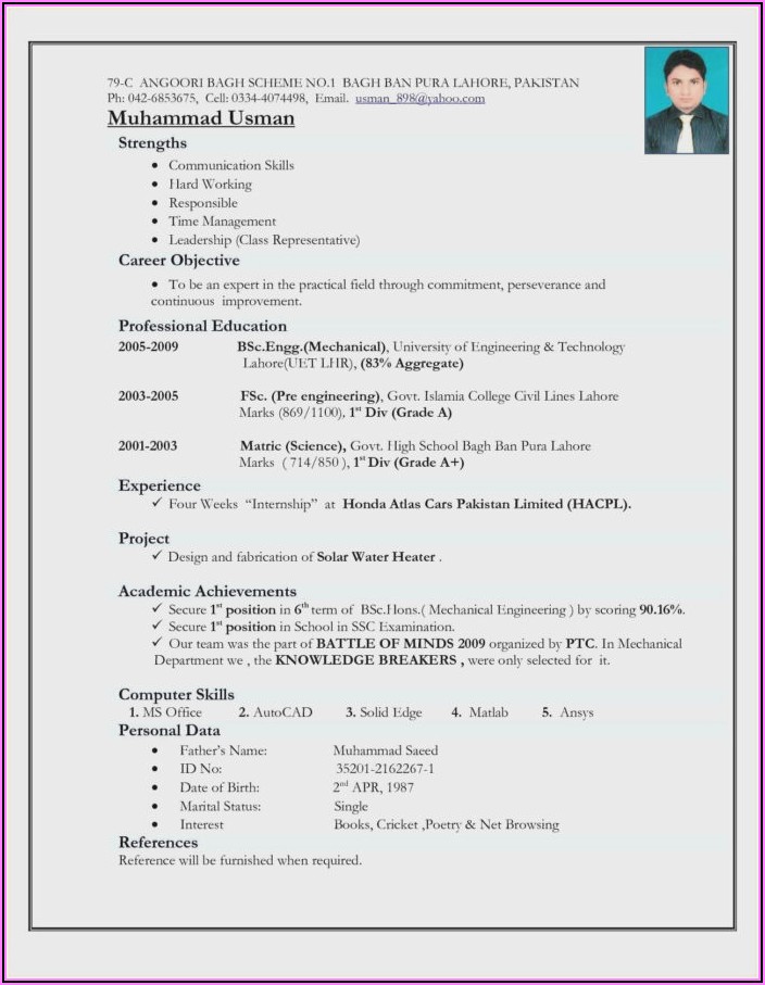 Iti Electrician Resume Format Free Download