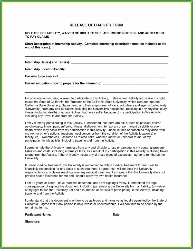 Liability Forms For Personal Trainers