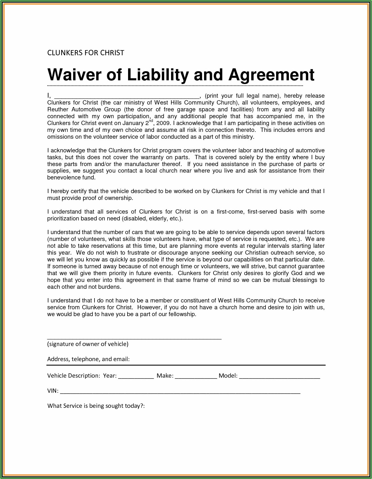 Liability Waiver Form For Personal Trainers
