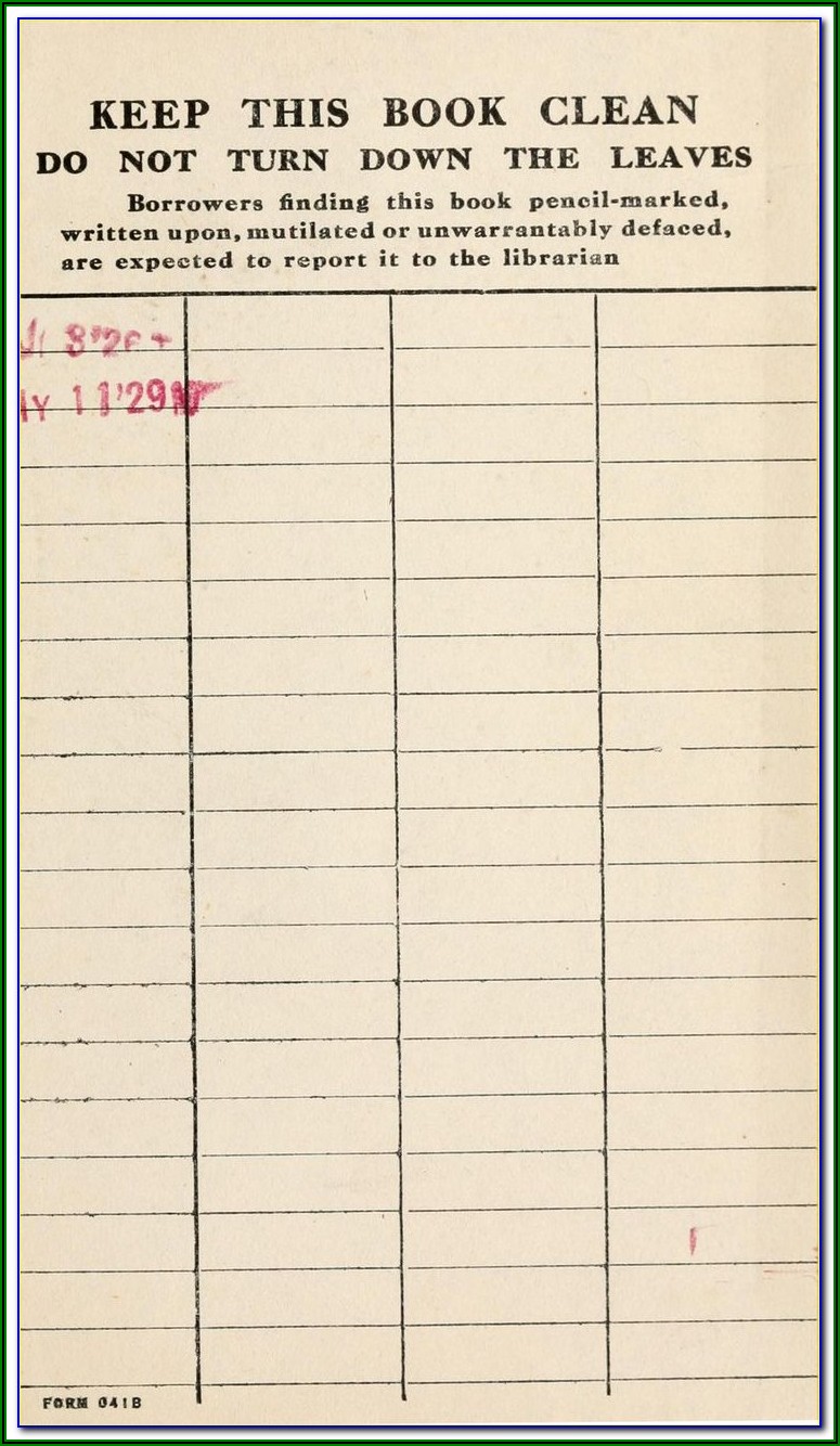 Library Book Checkout Card Template