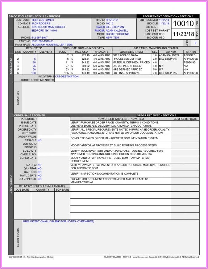 Manufacturing Traveler Template Excel