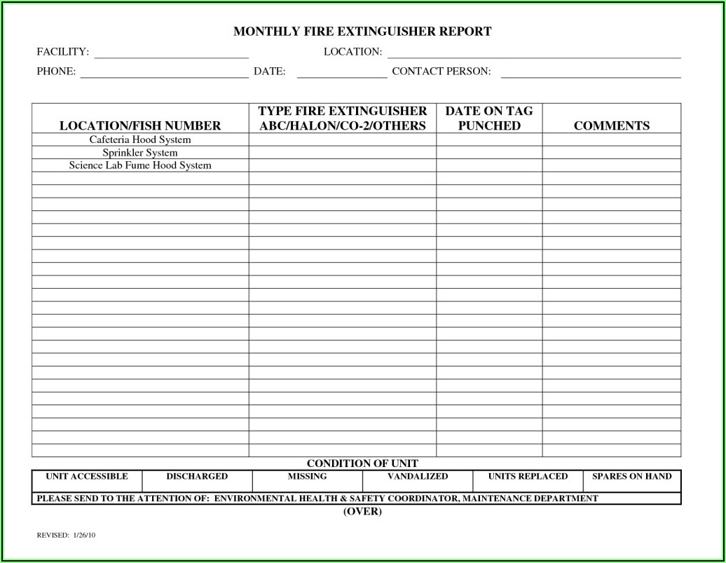 Monthly Fire Extinguisher Inspection Form Template