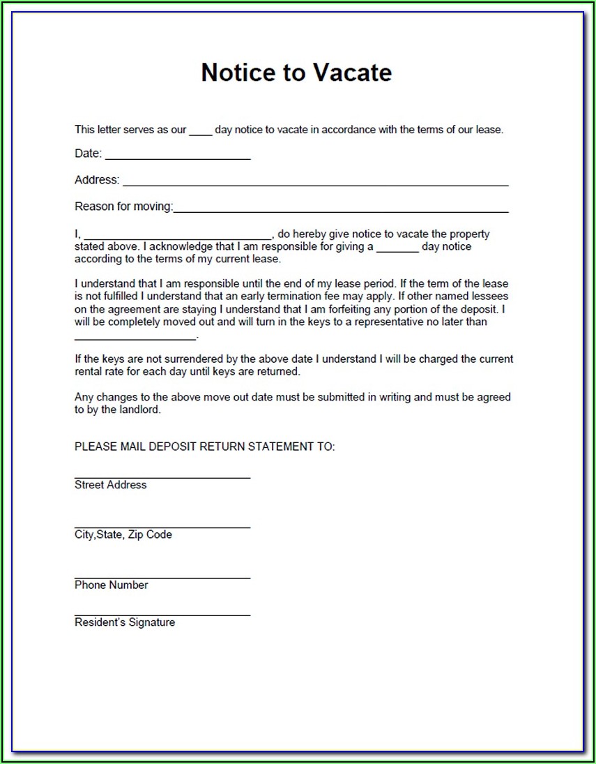 Notice To Vacate Form From Landlord