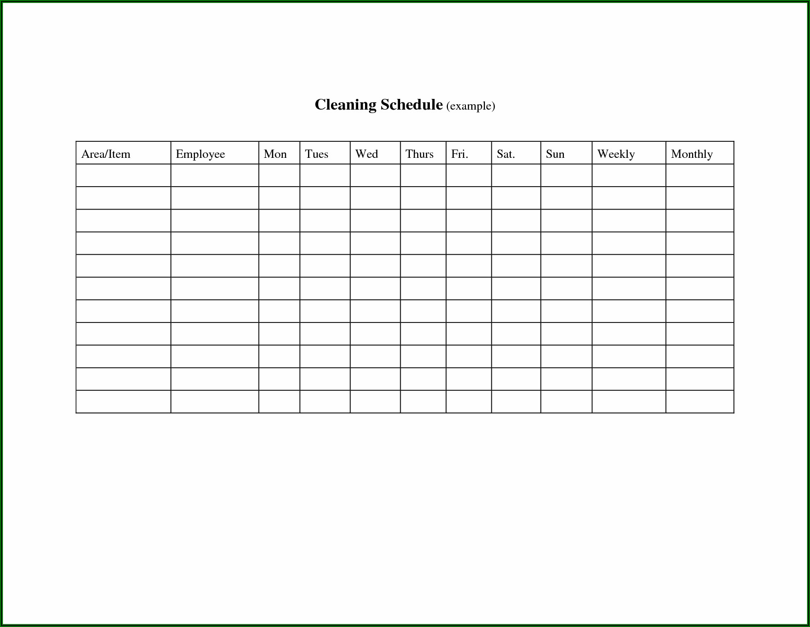 Nursing Home Cleaning Schedule Template