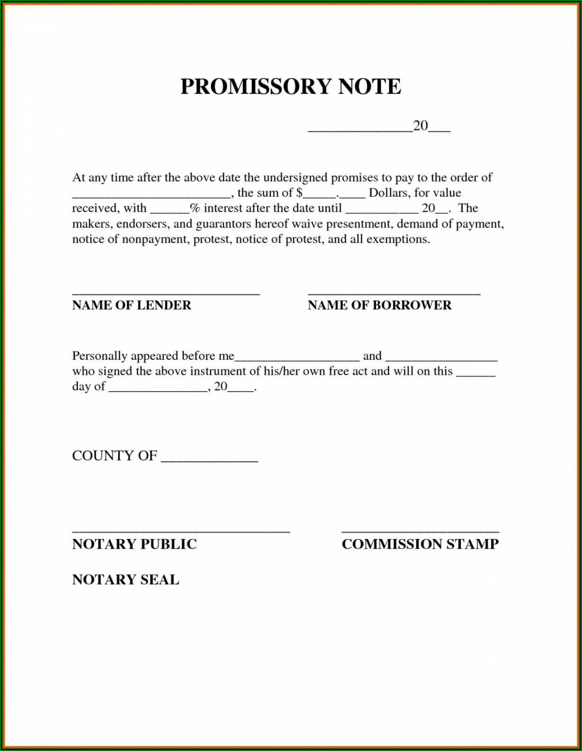 Personal Loan Simple Promissory Note Template