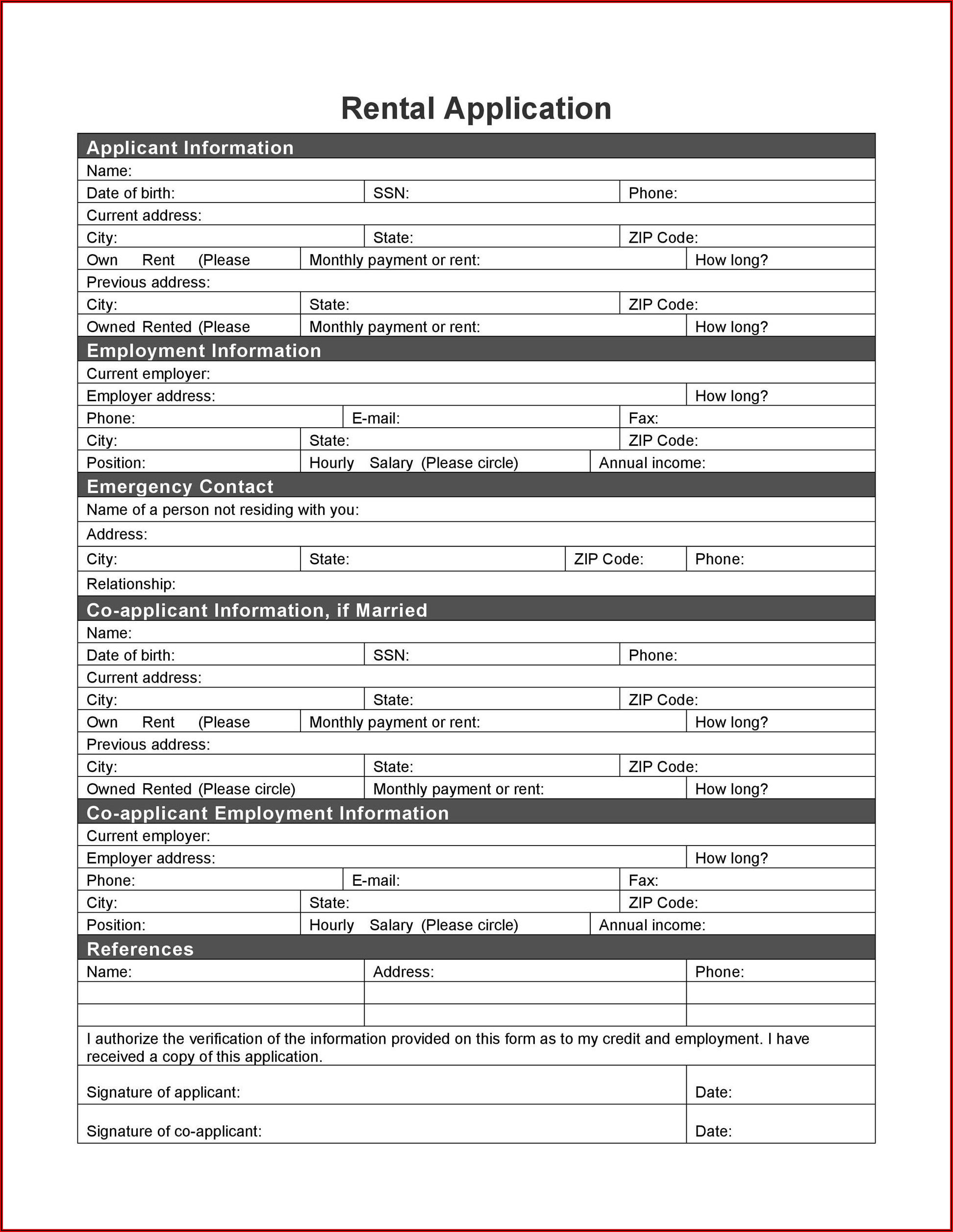 Residential Rental Application Form Alberta