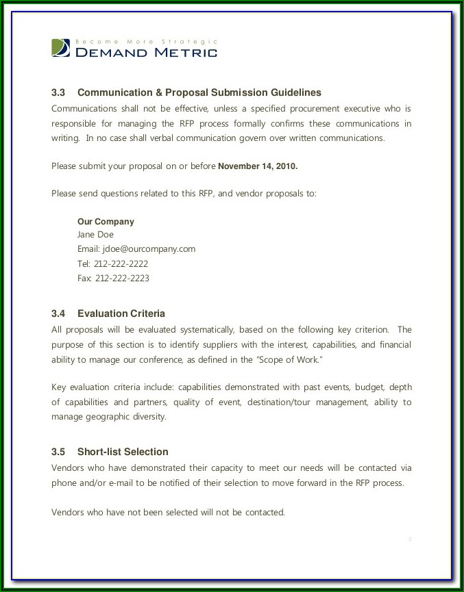 Rfp Submission Email Template