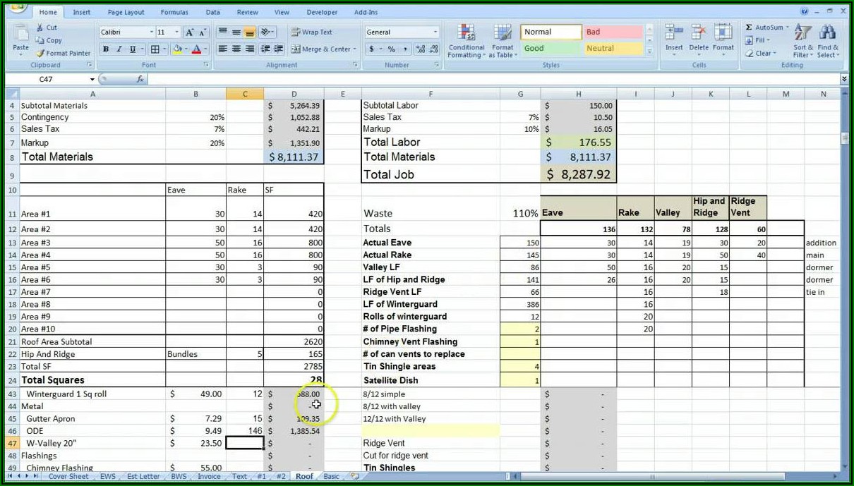 Roofing Estimate Template Excel