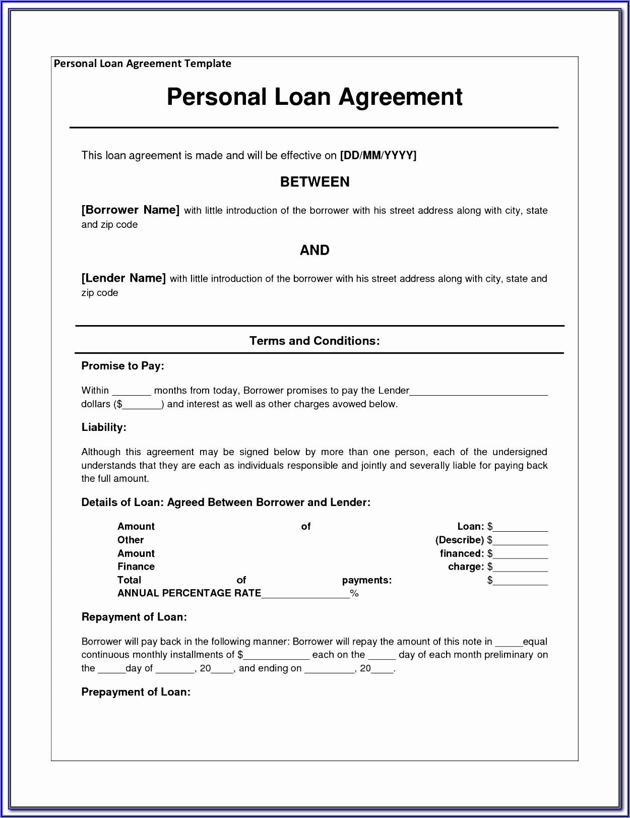 Sample Promissory Note For Personal Loan In India