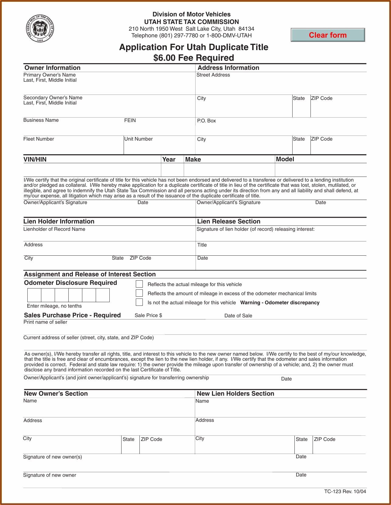 State Of Utah Lien Release Form