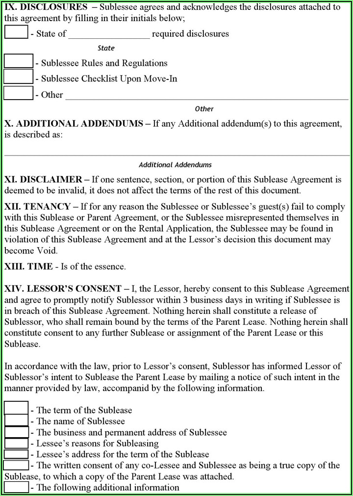 Sublease Rental Agreement Form