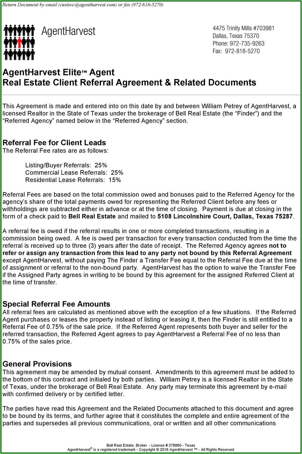 Texas Real Estate Referral Fee Agreement