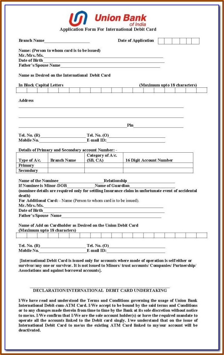 Union Bank Corporate Credit Card Application Form