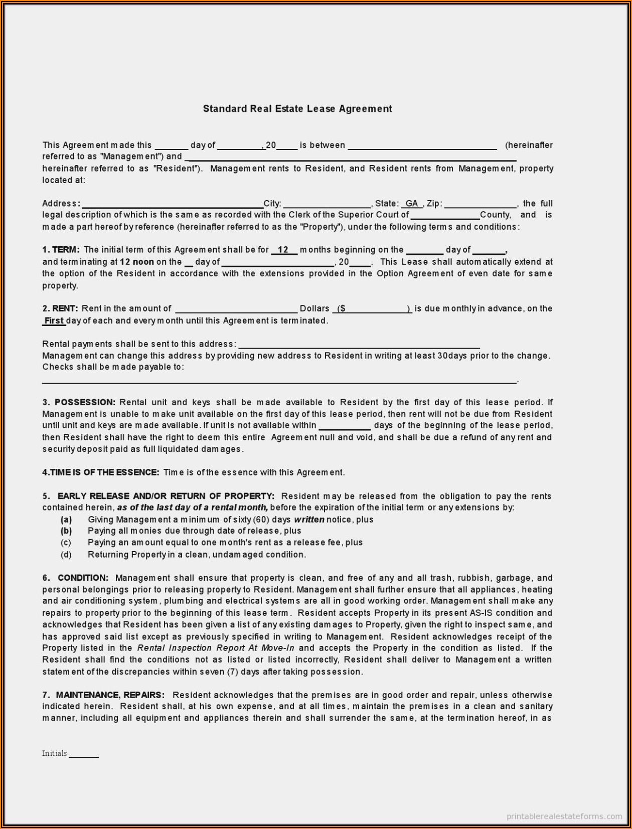 Vacant Land Lease Agreement Form