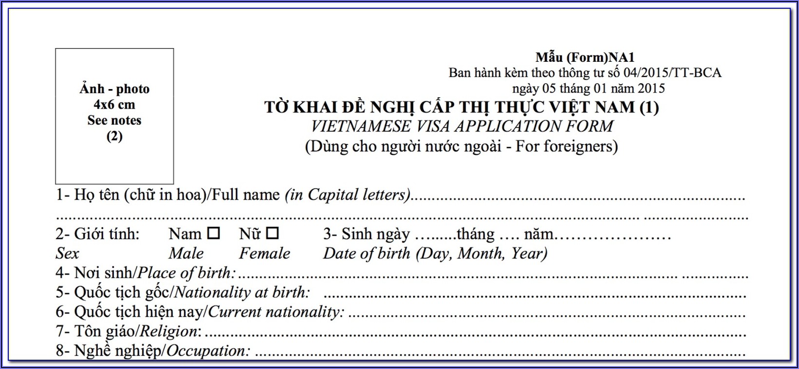 Vietnam Visa On Arrival Application Form