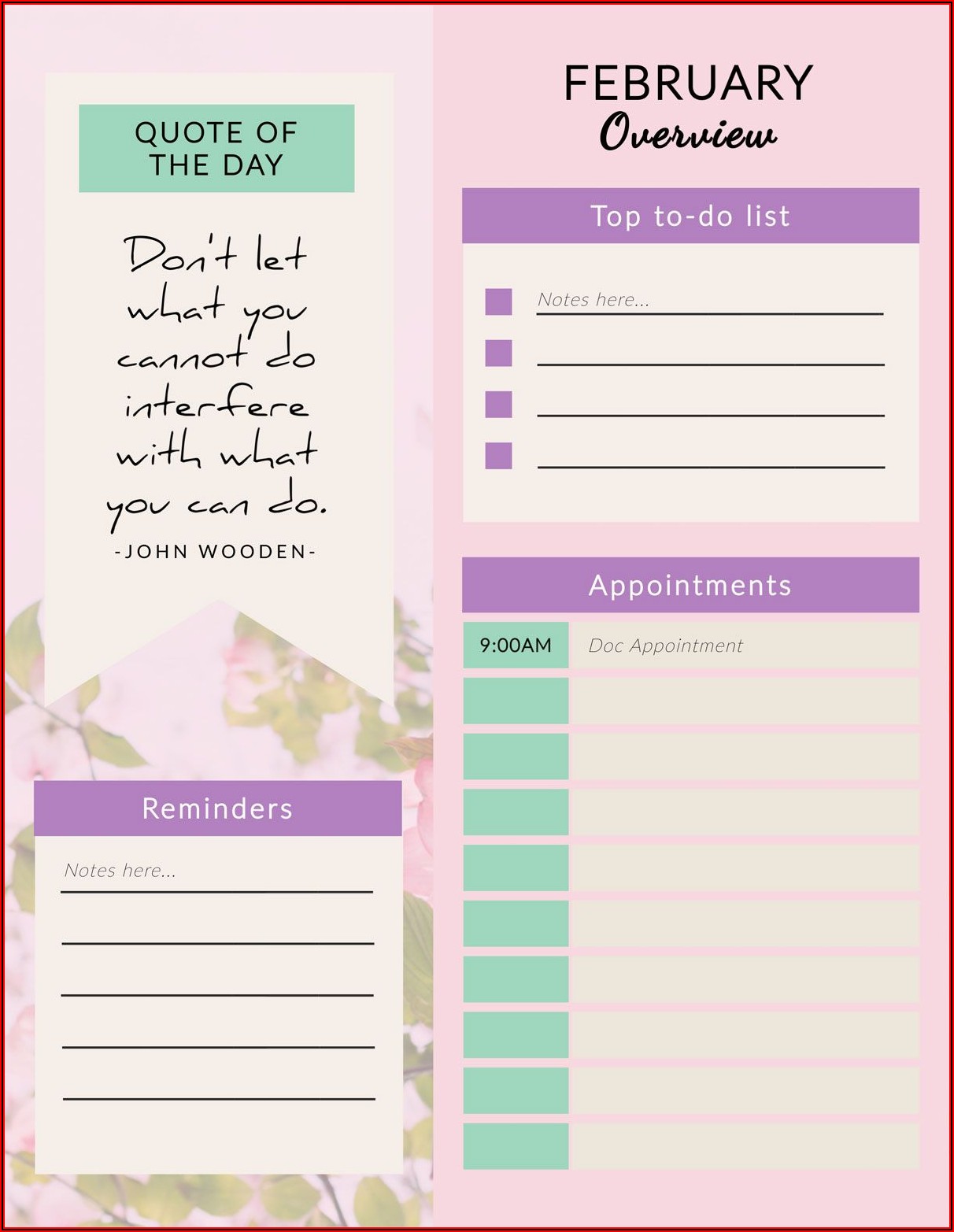 Weekly Appointment Planner Template