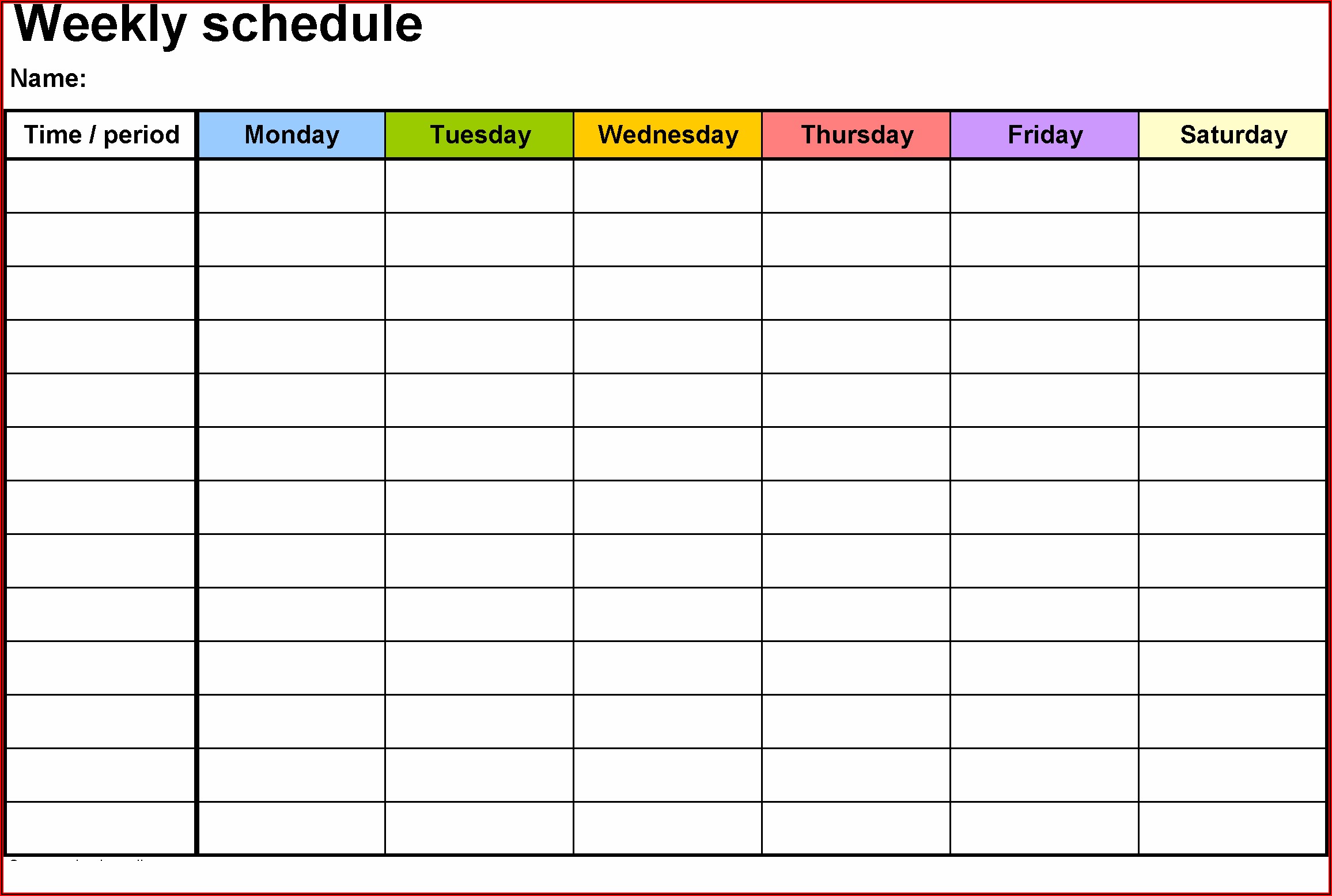 Weekly Schedule Planner Template Excel