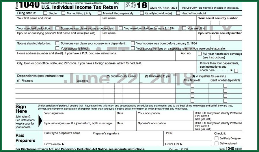 2018 Tax Return Forms 1040ez