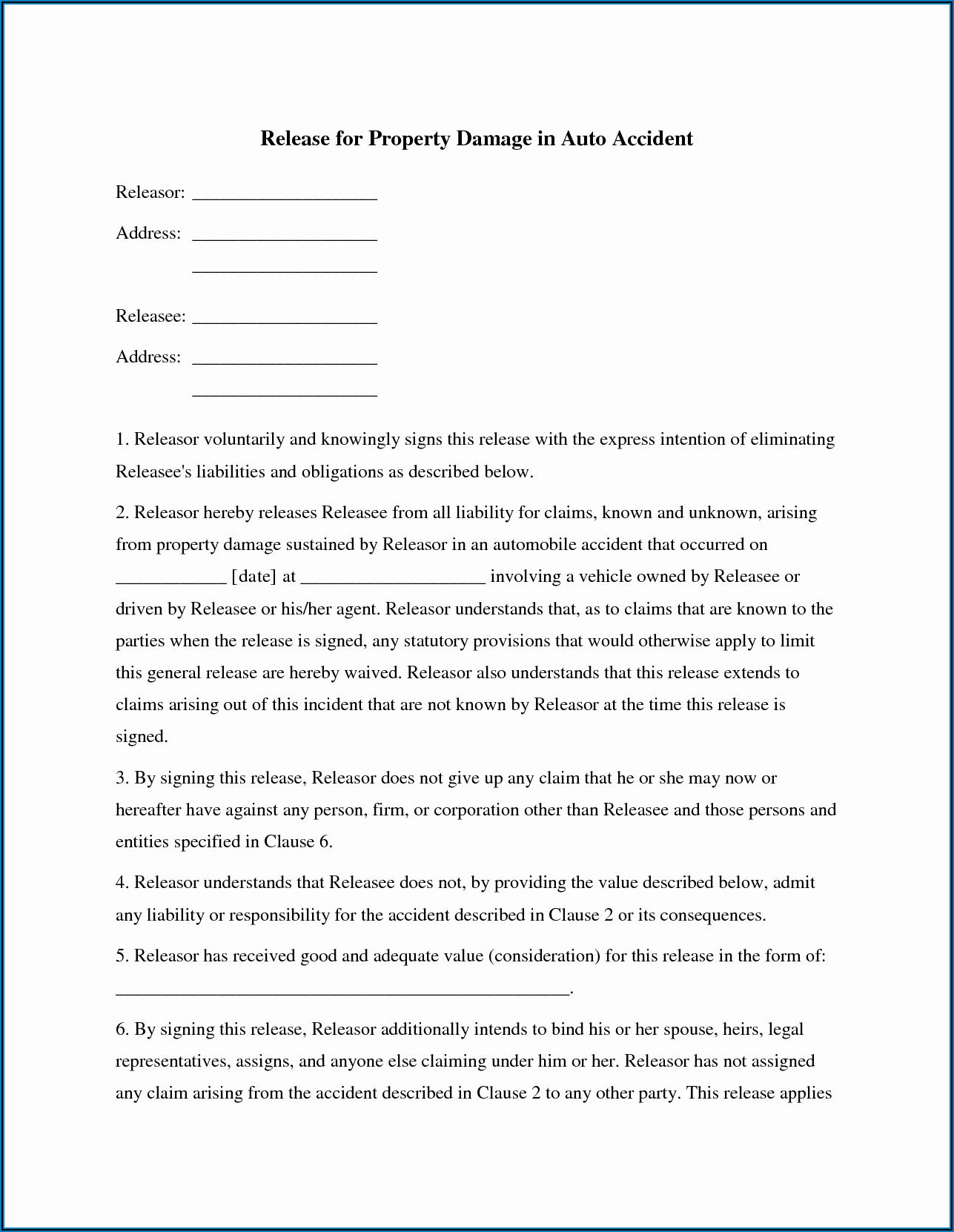 Auto Accident Settlement Agreement Template
