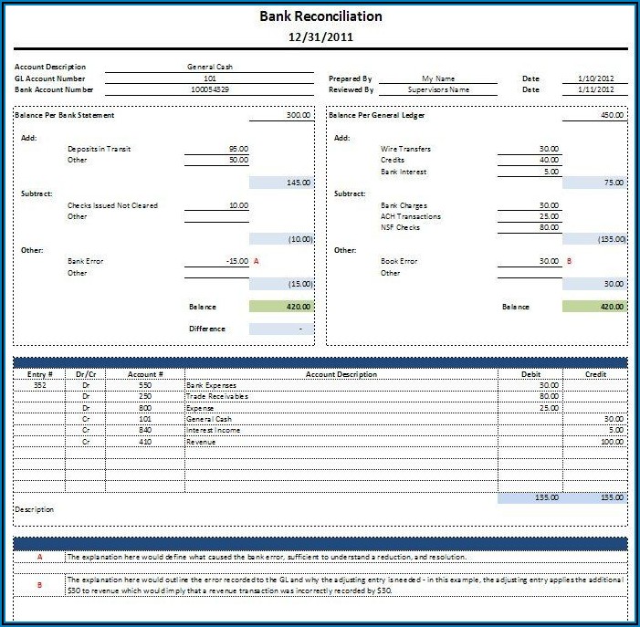 Balance Sheet Reconciliation Template Excel