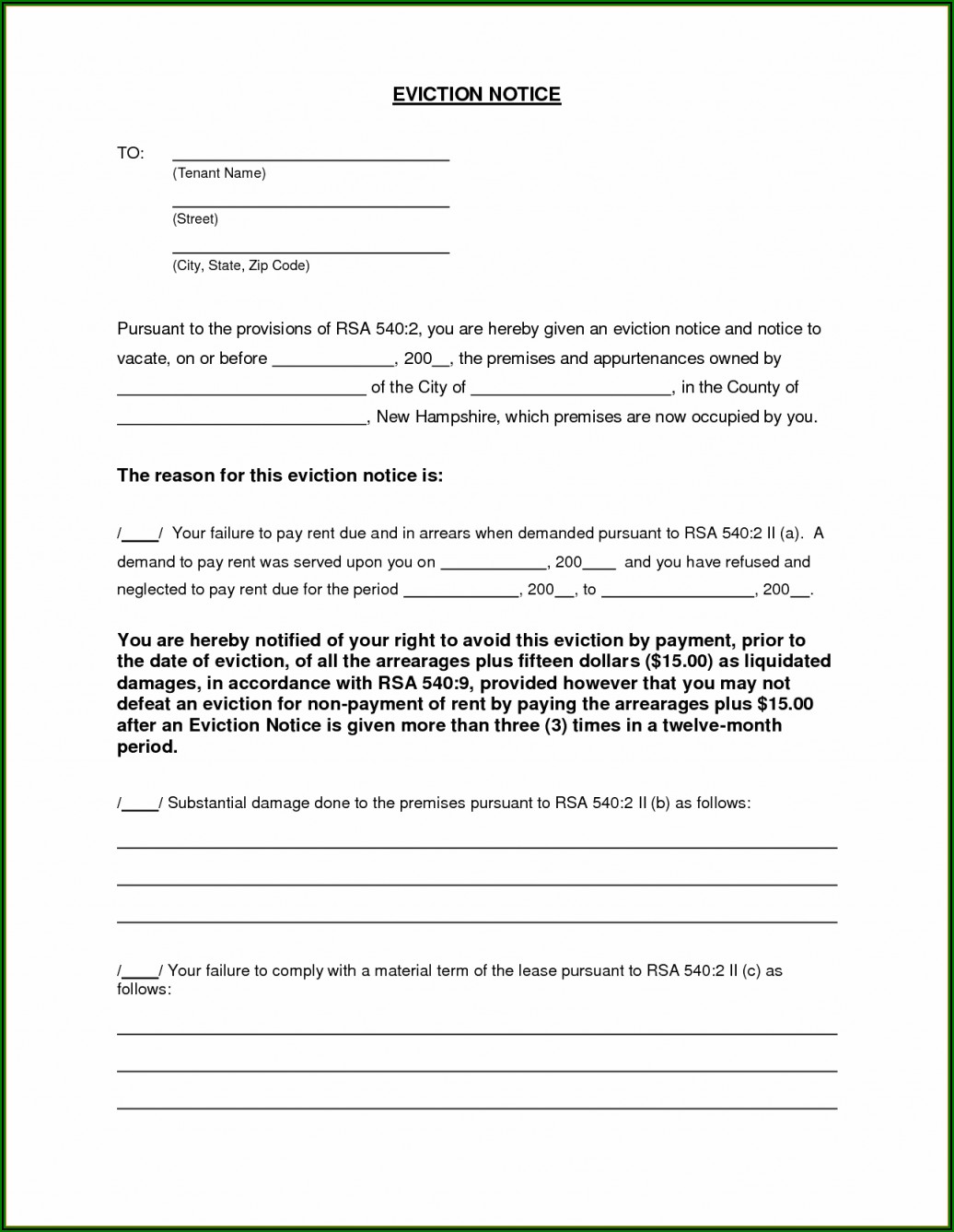Blank Copy Of An Eviction Notice Form