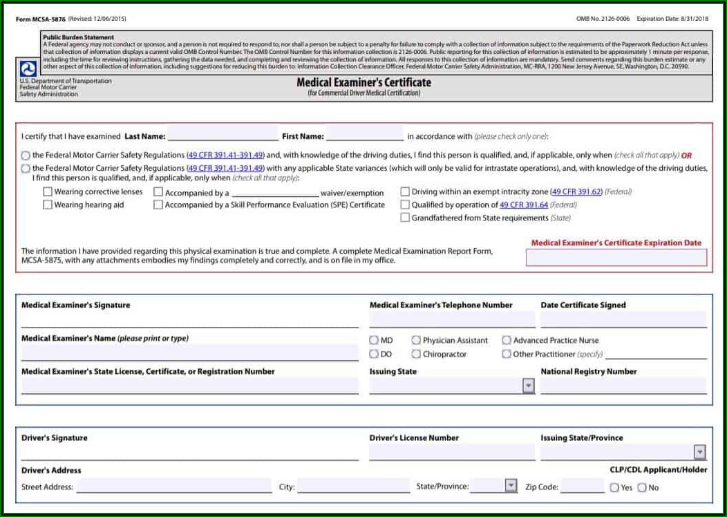 Cdl Medical Card Forms