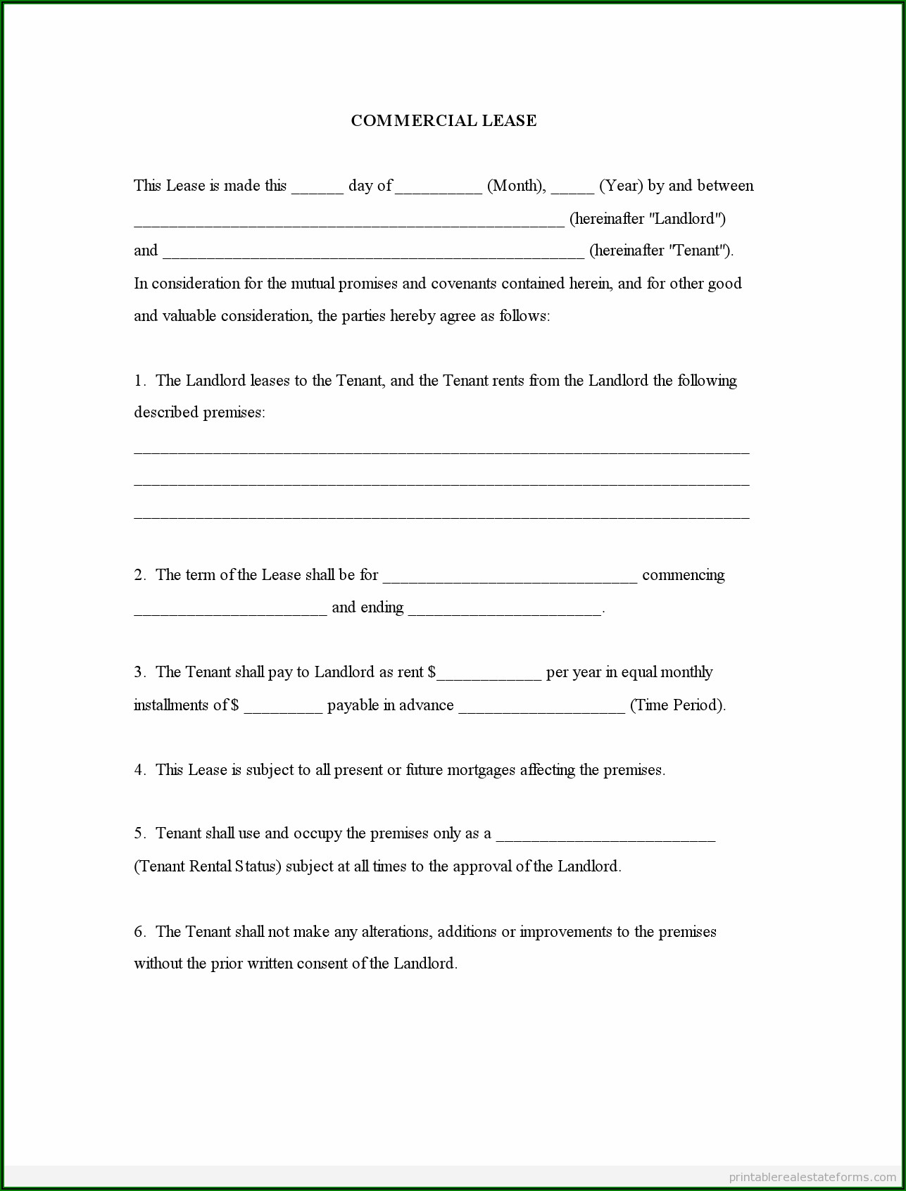 Commercial Real Estate Lease Form Free