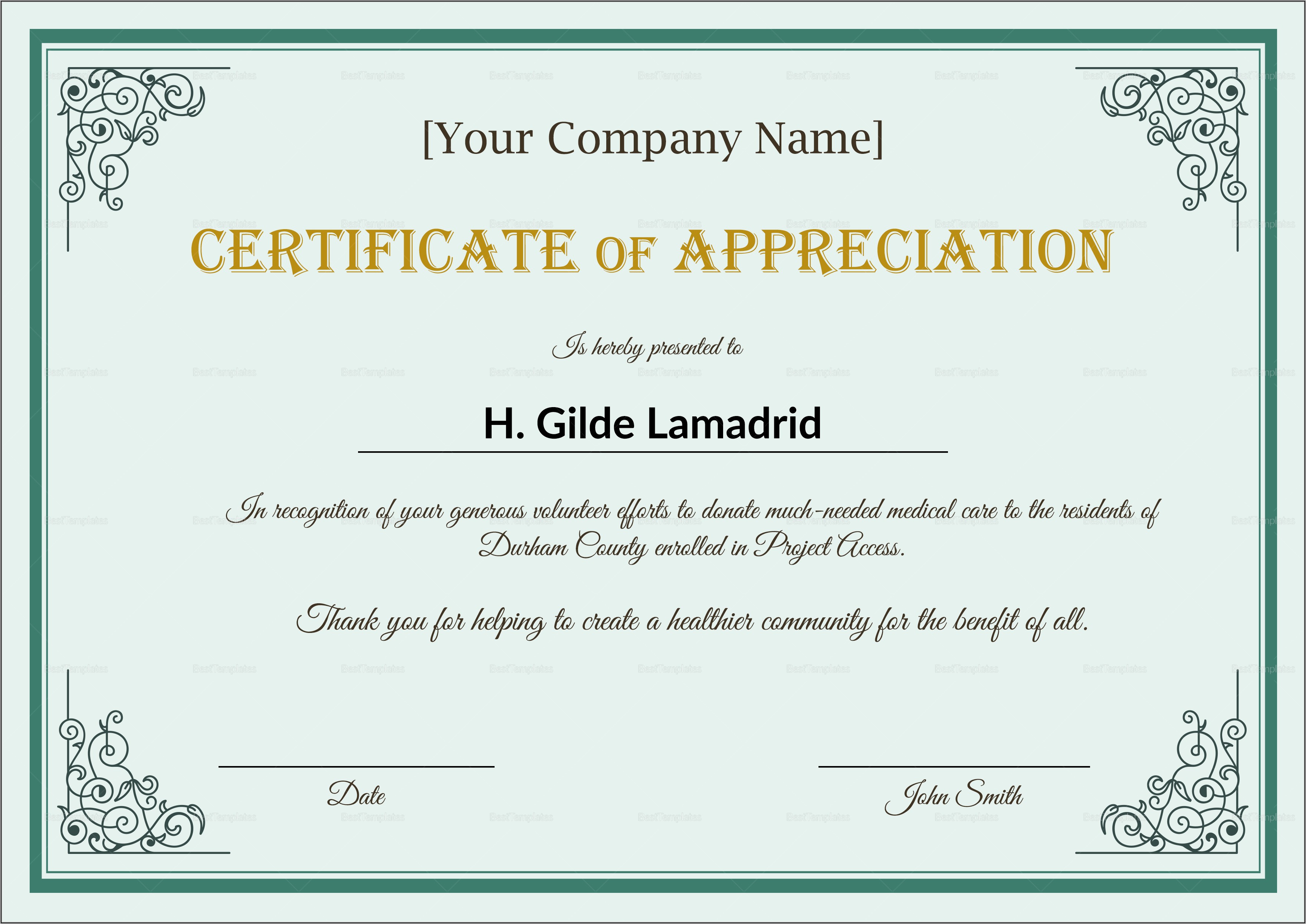 Employee Appreciation Certificate Word Template