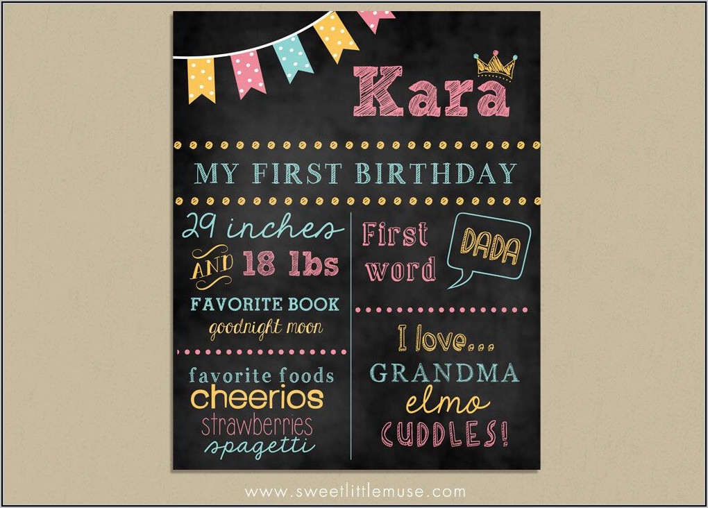 First Birthday Chalkboard Sign Template