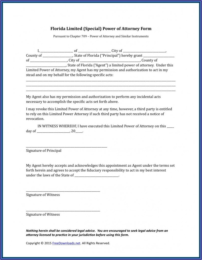 Florida Power Of Attorney Form Free Printable