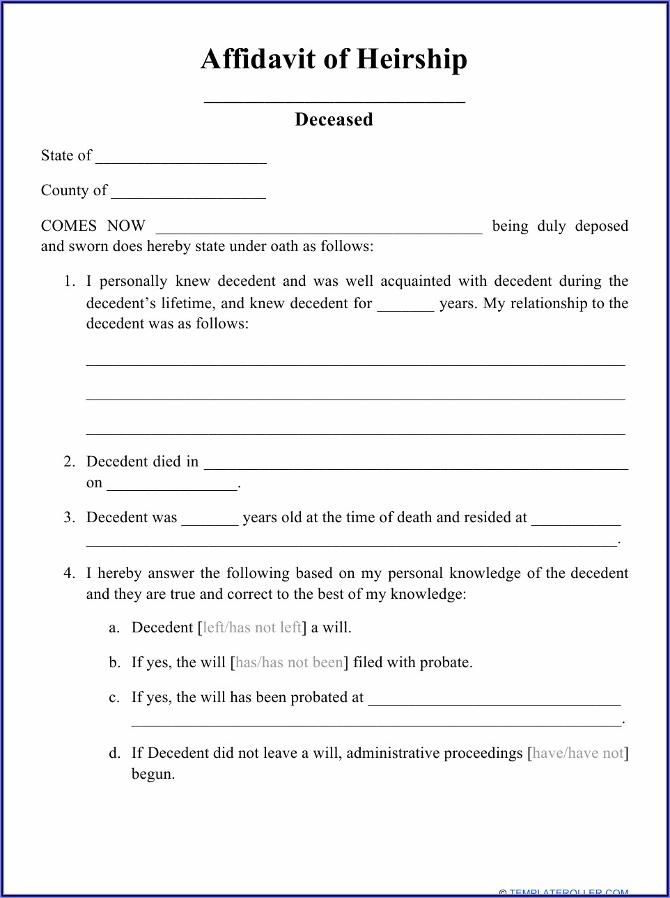 Free Affidavit Of Heirship Form Louisiana