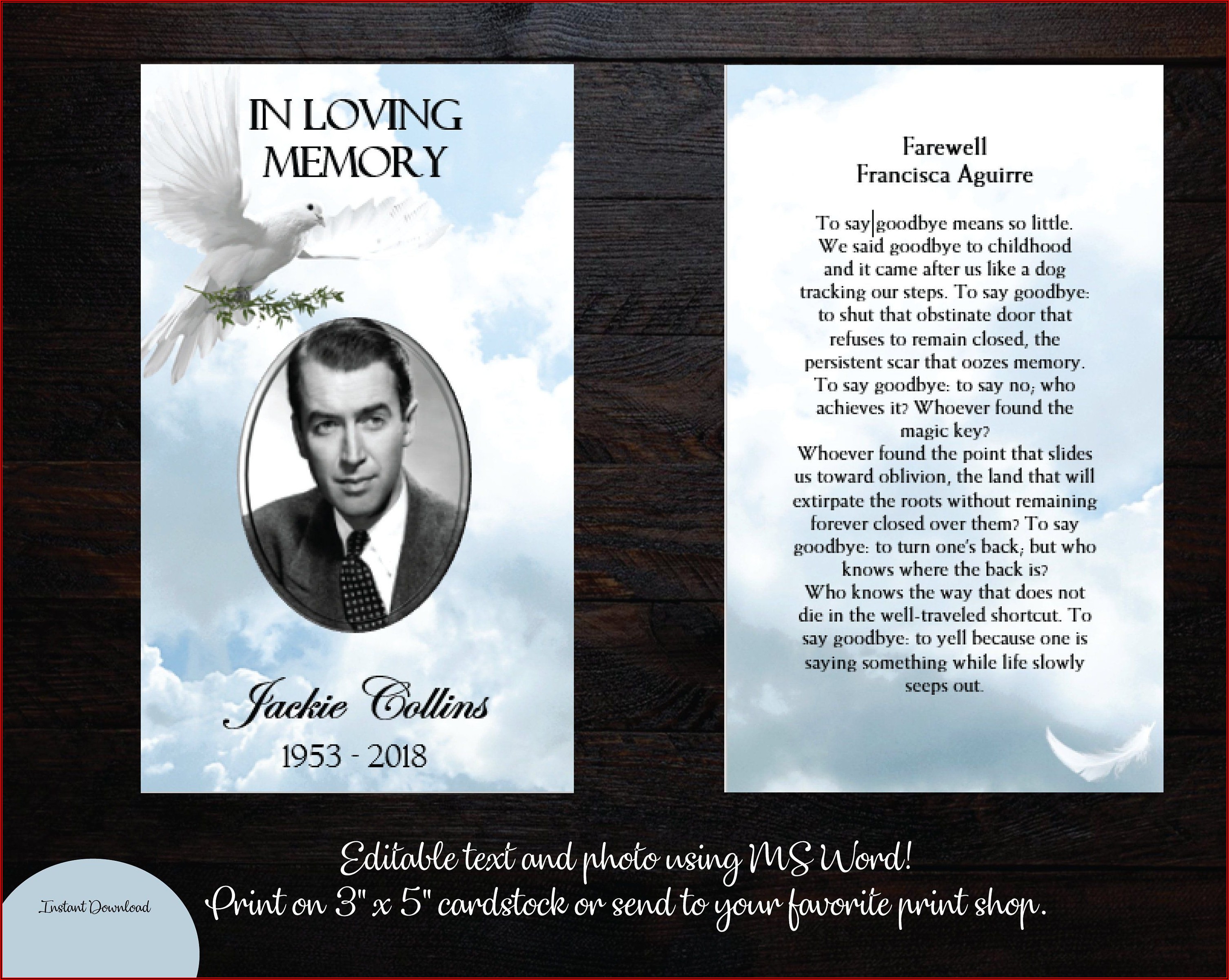 Free Editable Funeral Prayer Card Template